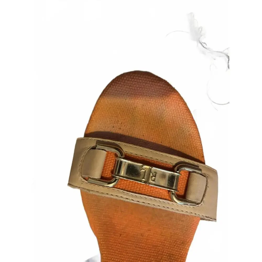 Ralph Lauren Beige and Orange Wedge Sandals Buckle Straps 7 - Picture 5 of 8